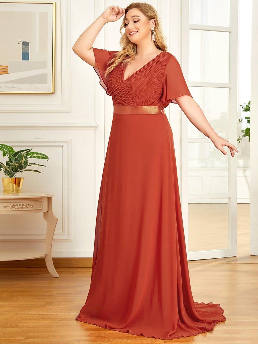 pretty MONICA|Plus Size Simple Empire Waist Flutter Sleeve Evening Dress