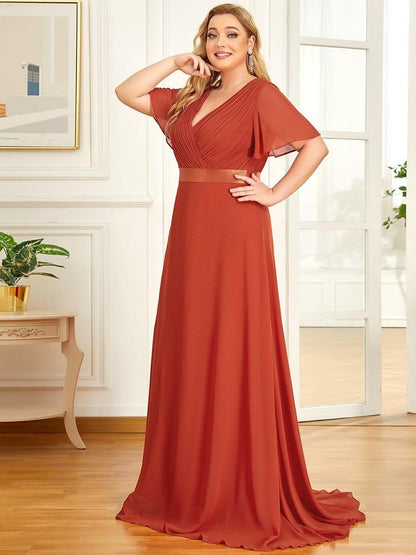 pretty MONICA|Plus Size Simple Empire Waist Flutter Sleeve Evening Dress