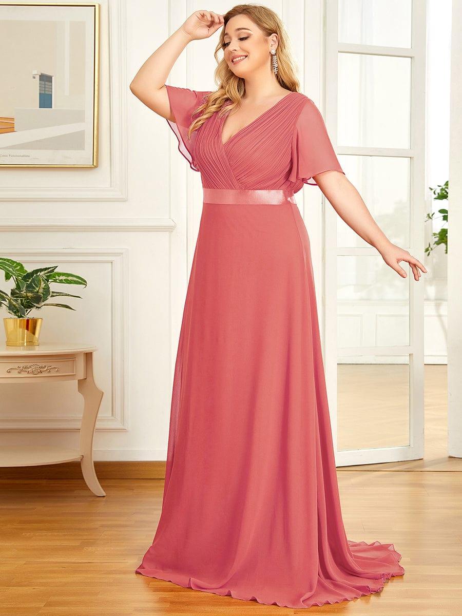 pretty MONICA|Plus Size Simple Empire Waist Flutter Sleeve Evening Dress