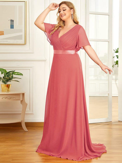 pretty MONICA|Plus Size Simple Empire Waist Flutter Sleeve Evening Dress