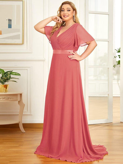 pretty MONICA|Plus Size Simple Empire Waist Flutter Sleeve Evening Dress