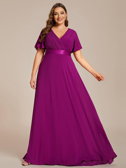 pretty MONICA|Plus Size Simple Empire Waist Flutter Sleeve Evening Dress