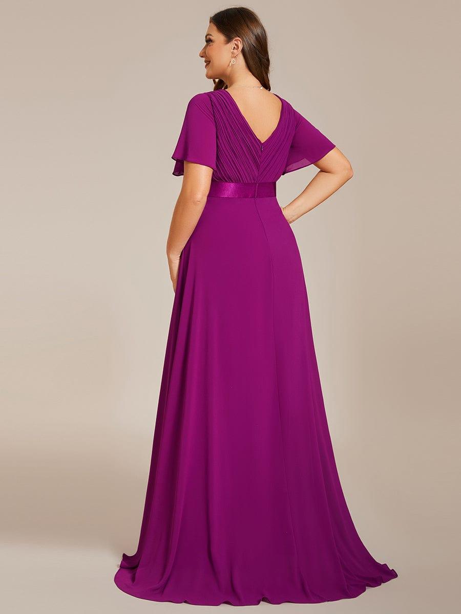 pretty MONICA|Plus Size Simple Empire Waist Flutter Sleeve Evening Dress