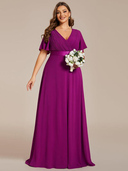 pretty MONICA|Plus Size Simple Empire Waist Flutter Sleeve Evening Dress