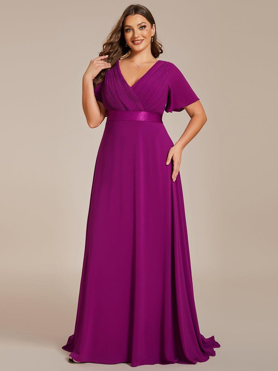 pretty MONICA|Plus Size Simple Empire Waist Flutter Sleeve Evening Dress