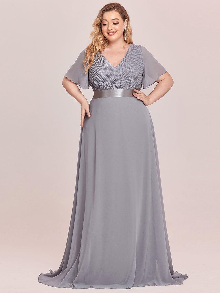 pretty MONICA|Plus Size Simple Empire Waist Flutter Sleeve Evening Dress