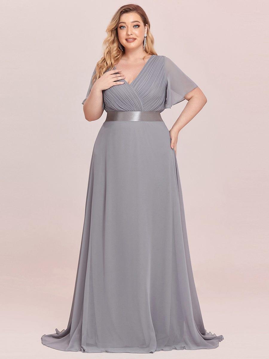 pretty MONICA|Plus Size Simple Empire Waist Flutter Sleeve Evening Dress