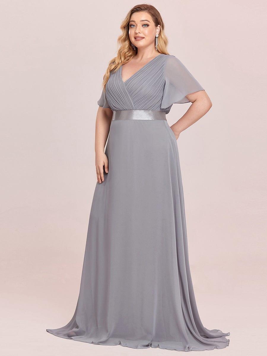 pretty MONICA|Plus Size Simple Empire Waist Flutter Sleeve Evening Dress