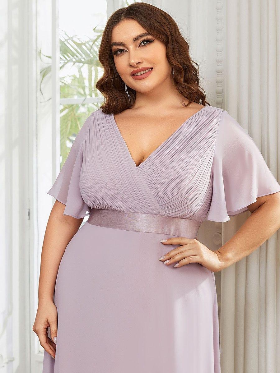pretty MONICA|Plus Size Simple Empire Waist Flutter Sleeve Evening Dress