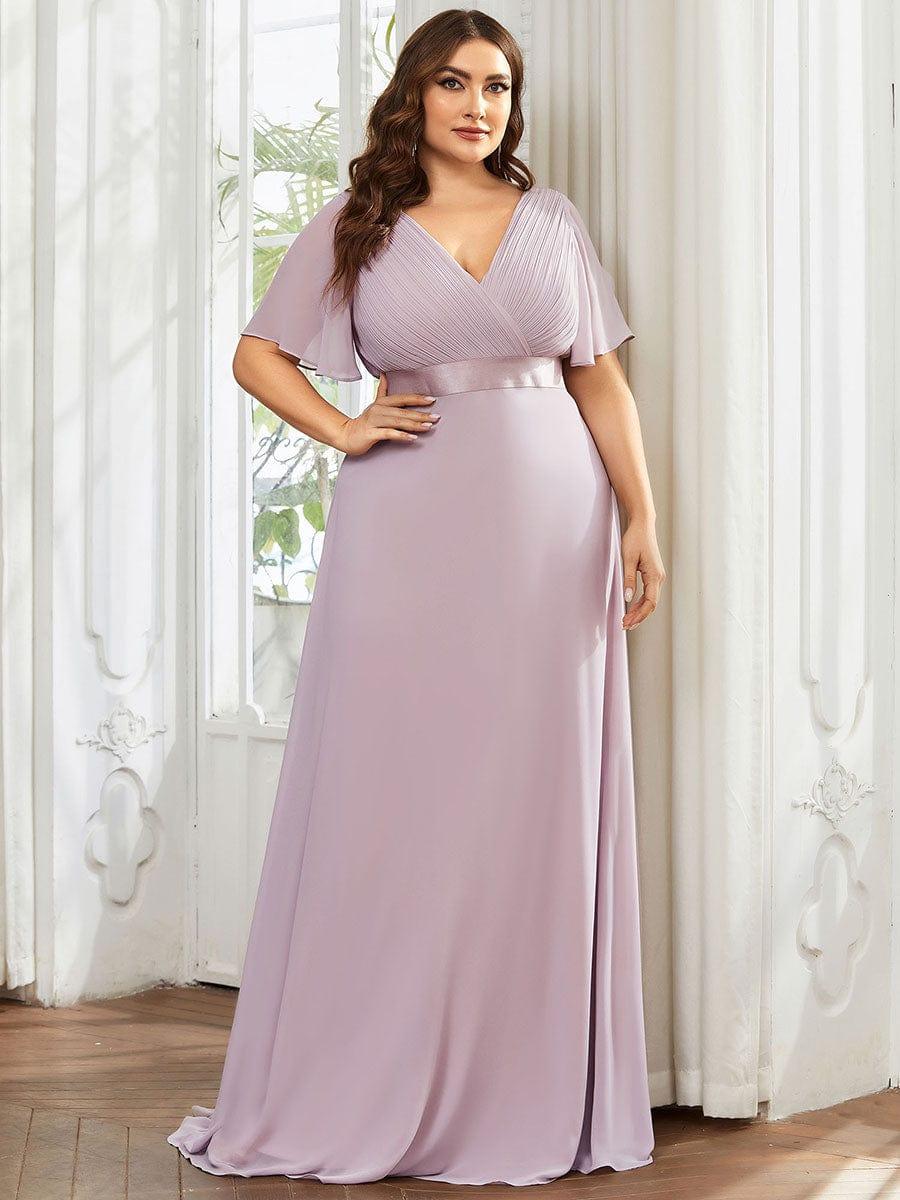 pretty MONICA|Plus Size Simple Empire Waist Flutter Sleeve Evening Dress