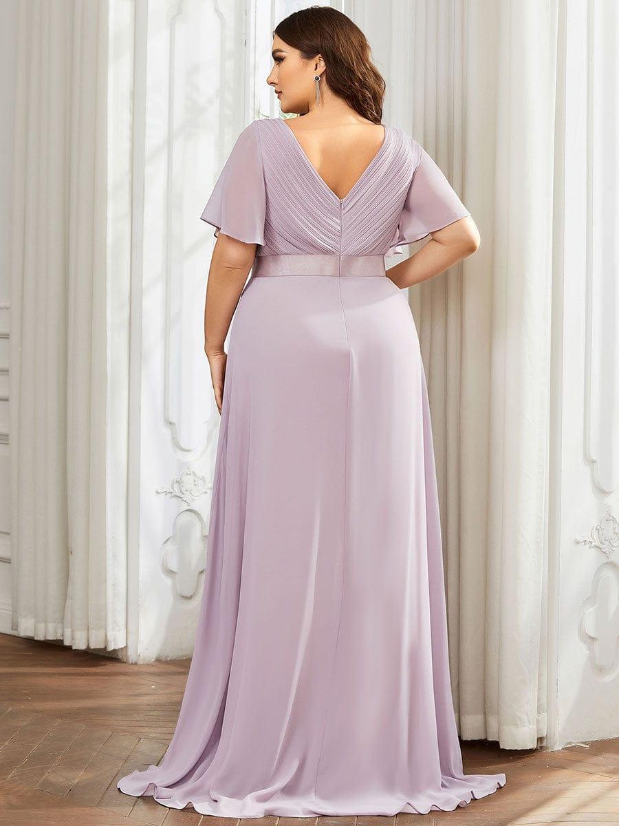 pretty MONICA|Plus Size Simple Empire Waist Flutter Sleeve Evening Dress