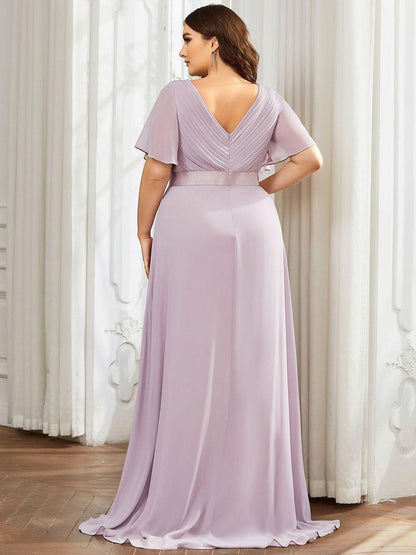 pretty MONICA|Plus Size Simple Empire Waist Flutter Sleeve Evening Dress