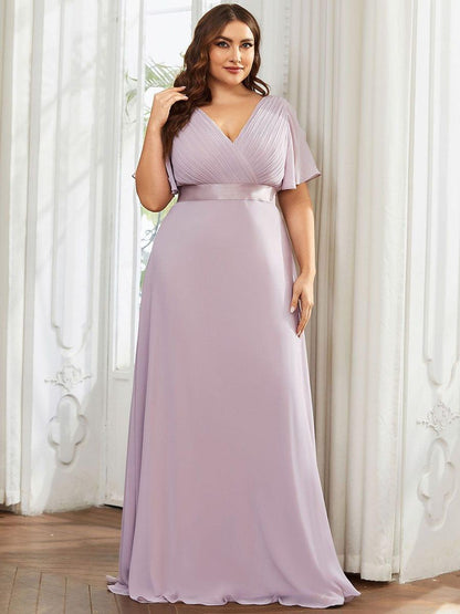 pretty MONICA|Plus Size Simple Empire Waist Flutter Sleeve Evening Dress