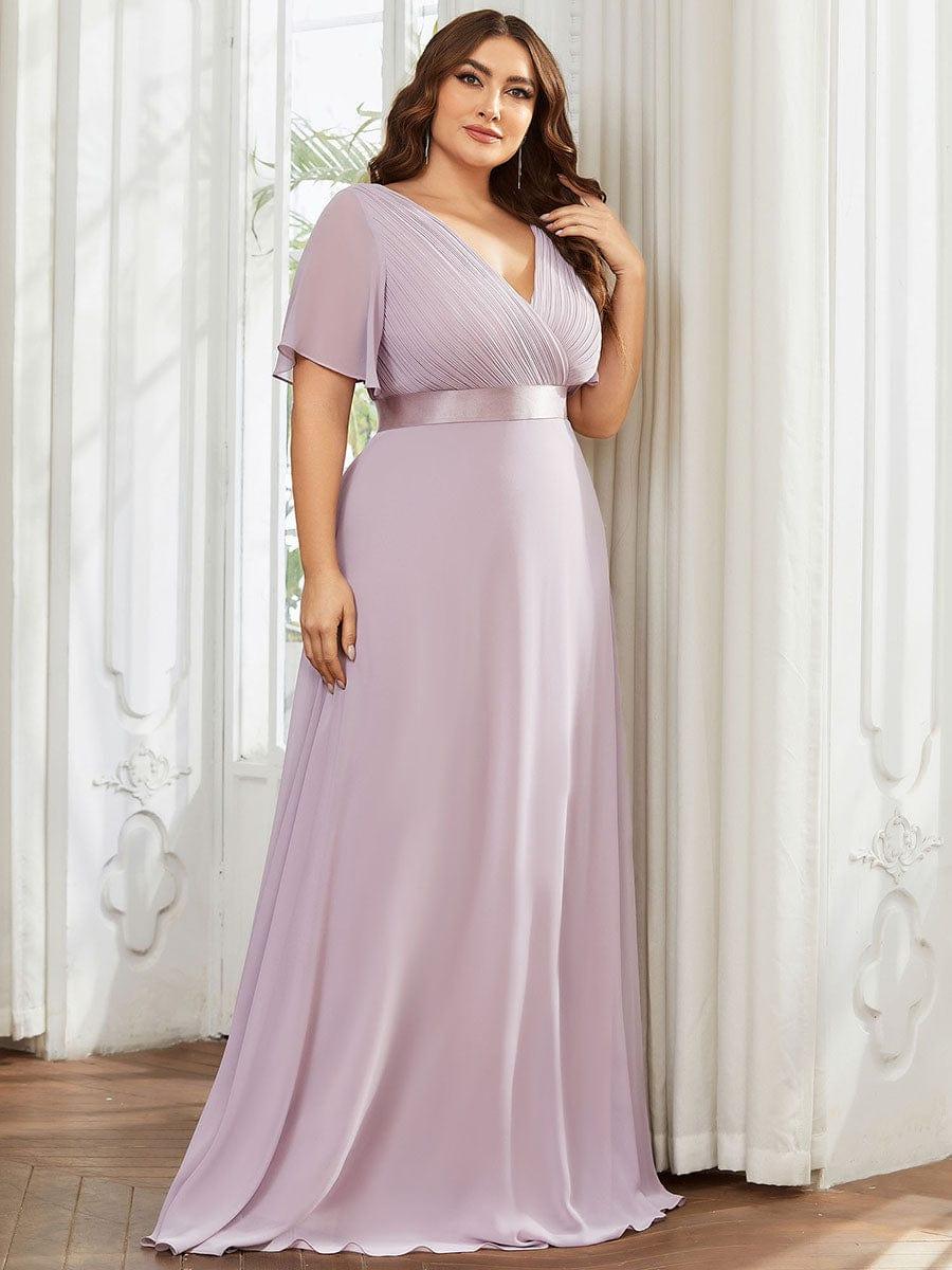 pretty MONICA|Plus Size Simple Empire Waist Flutter Sleeve Evening Dress