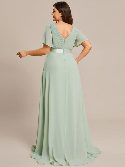 pretty MONICA|Plus Size Simple Empire Waist Flutter Sleeve Evening Dress