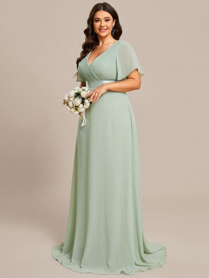 pretty MONICA|Plus Size Simple Empire Waist Flutter Sleeve Evening Dress