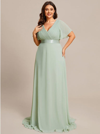 pretty MONICA|Plus Size Simple Empire Waist Flutter Sleeve Evening Dress