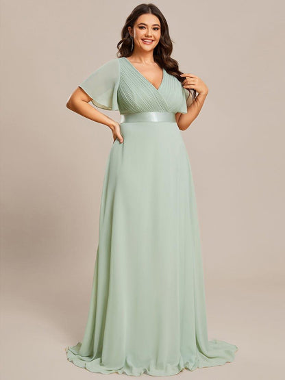 pretty MONICA|Plus Size Simple Empire Waist Flutter Sleeve Evening Dress