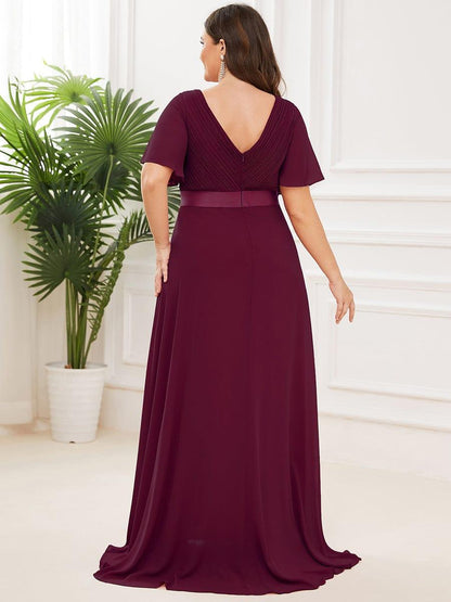 pretty MONICA|Plus Size Simple Empire Waist Flutter Sleeve Evening Dress