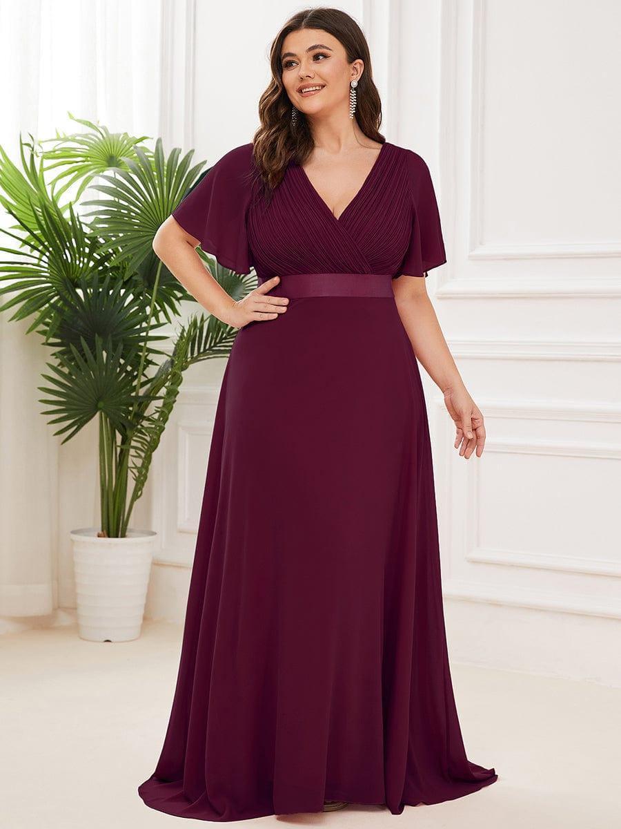 pretty MONICA|Plus Size Simple Empire Waist Flutter Sleeve Evening Dress