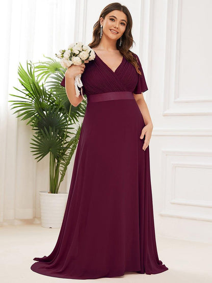 pretty MONICA|Plus Size Simple Empire Waist Flutter Sleeve Evening Dress