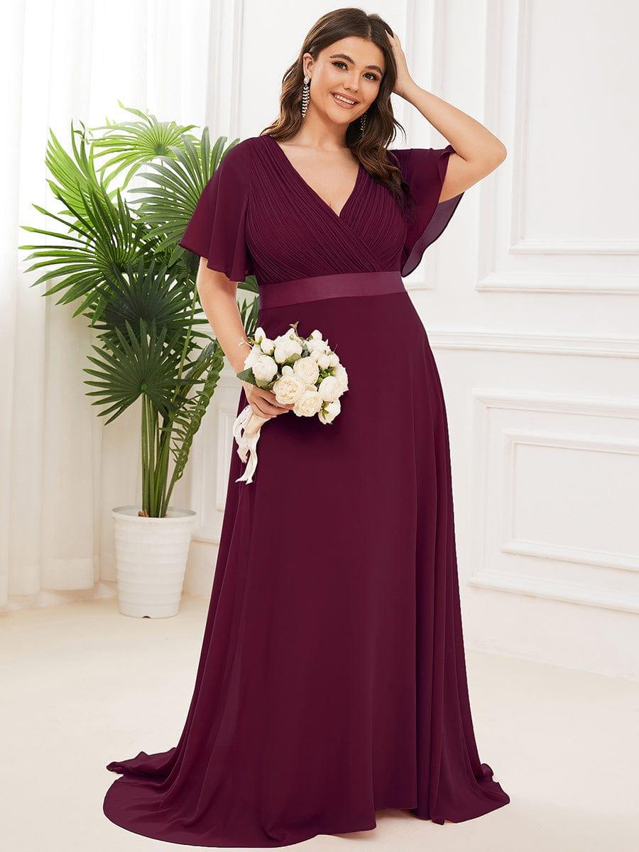 pretty MONICA|Plus Size Simple Empire Waist Flutter Sleeve Evening Dress