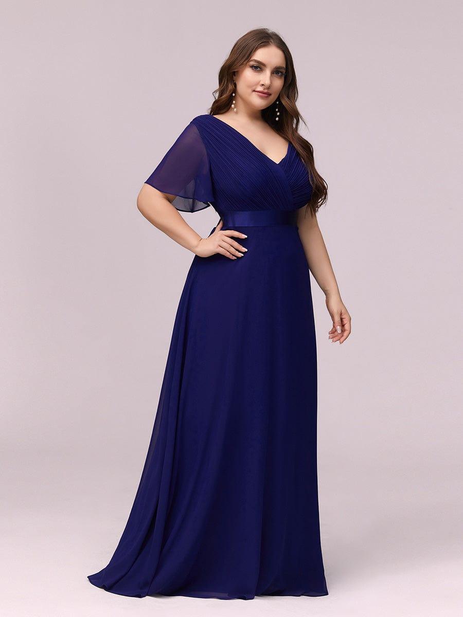 pretty MONICA|Plus Size Simple Empire Waist Flutter Sleeve Evening Dress