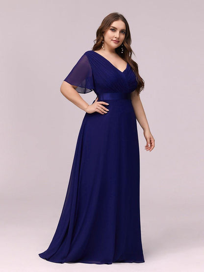pretty MONICA|Plus Size Simple Empire Waist Flutter Sleeve Evening Dress