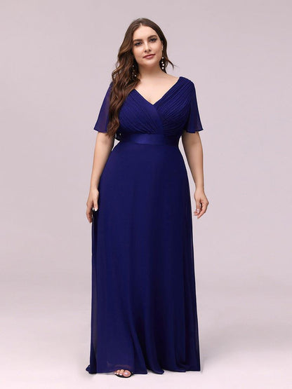 pretty MONICA|Plus Size Simple Empire Waist Flutter Sleeve Evening Dress