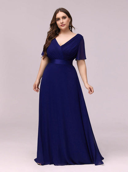 pretty MONICA|Plus Size Simple Empire Waist Flutter Sleeve Evening Dress