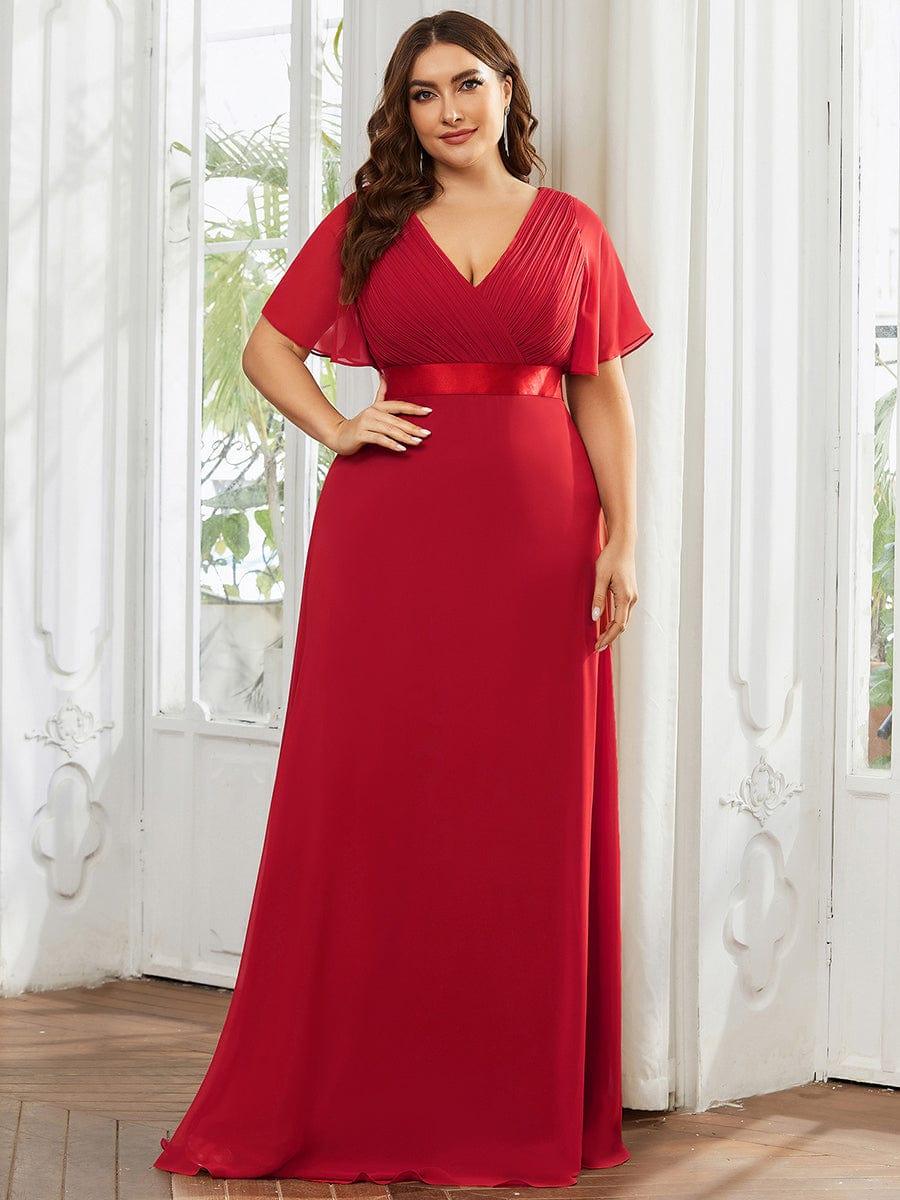 pretty MONICA|Plus Size Simple Empire Waist Flutter Sleeve Evening Dress
