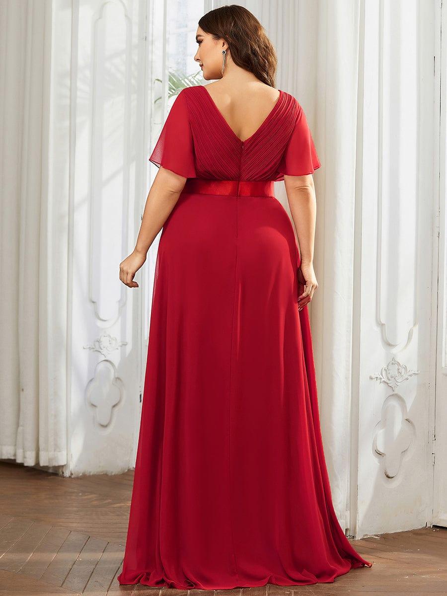 pretty MONICA|Plus Size Simple Empire Waist Flutter Sleeve Evening Dress