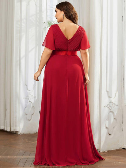 pretty MONICA|Plus Size Simple Empire Waist Flutter Sleeve Evening Dress
