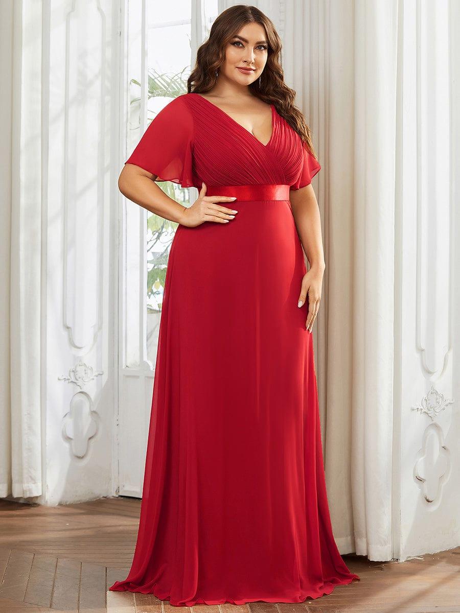 pretty MONICA|Plus Size Simple Empire Waist Flutter Sleeve Evening Dress