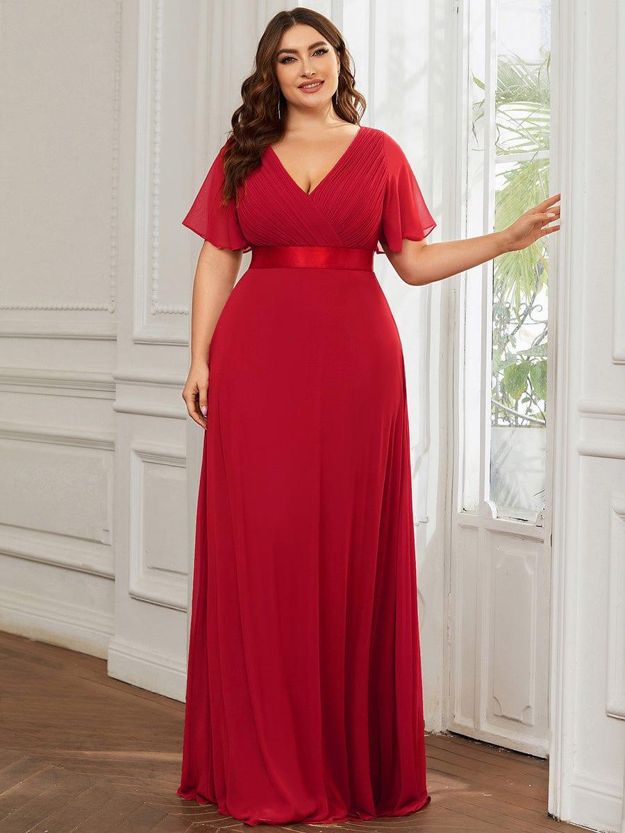 pretty MONICA|Plus Size Simple Empire Waist Flutter Sleeve Evening Dress