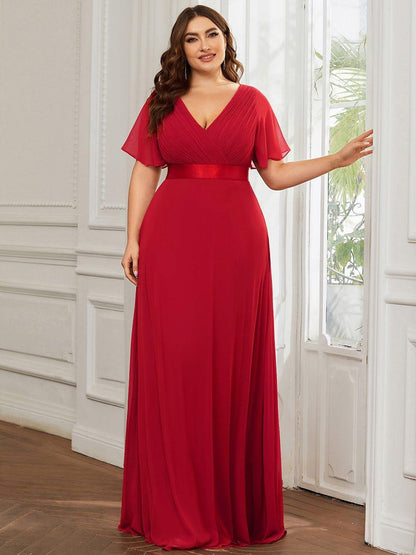 pretty MONICA|Plus Size Simple Empire Waist Flutter Sleeve Evening Dress