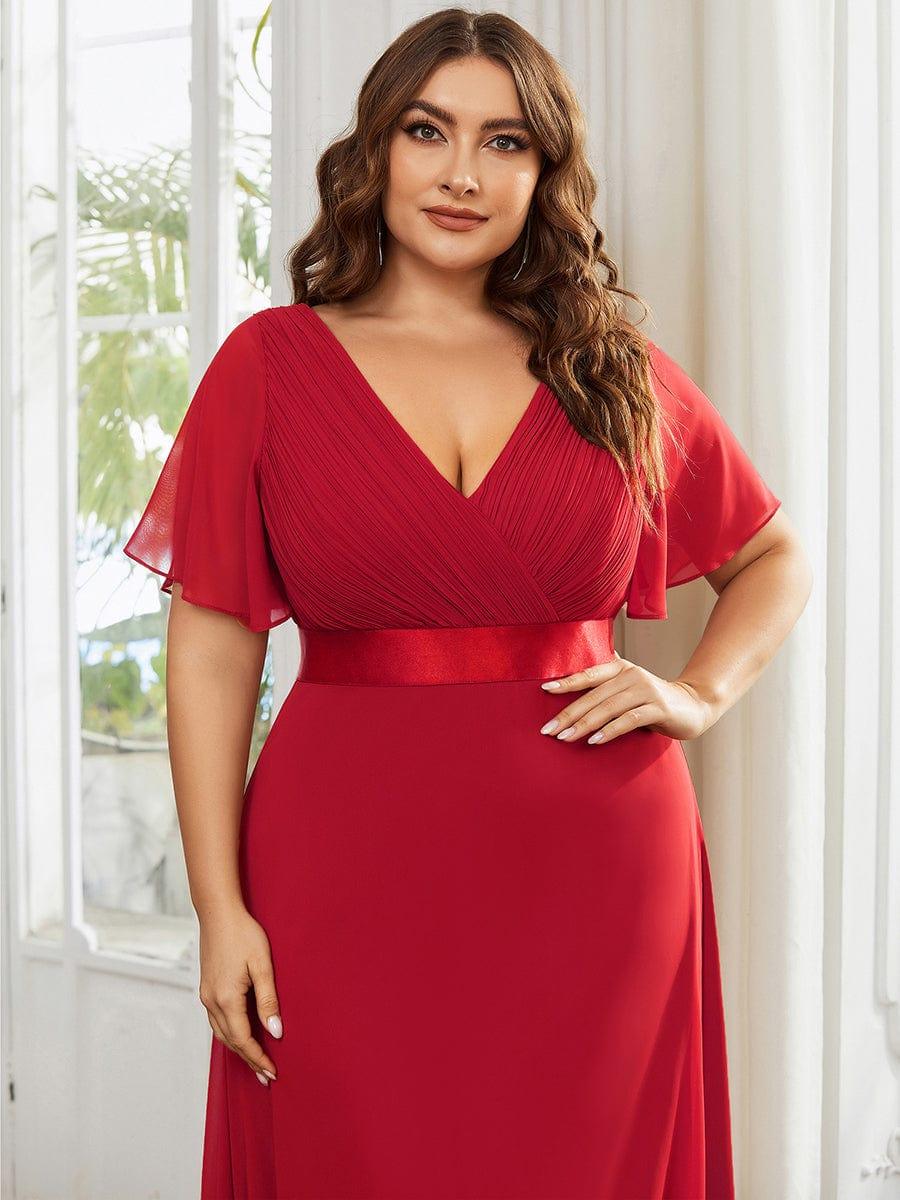 pretty MONICA|Plus Size Simple Empire Waist Flutter Sleeve Evening Dress