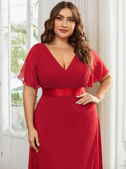 pretty MONICA|Plus Size Simple Empire Waist Flutter Sleeve Evening Dress