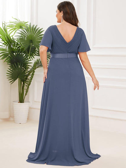 pretty MONICA|Plus Size Simple Empire Waist Flutter Sleeve Evening Dress