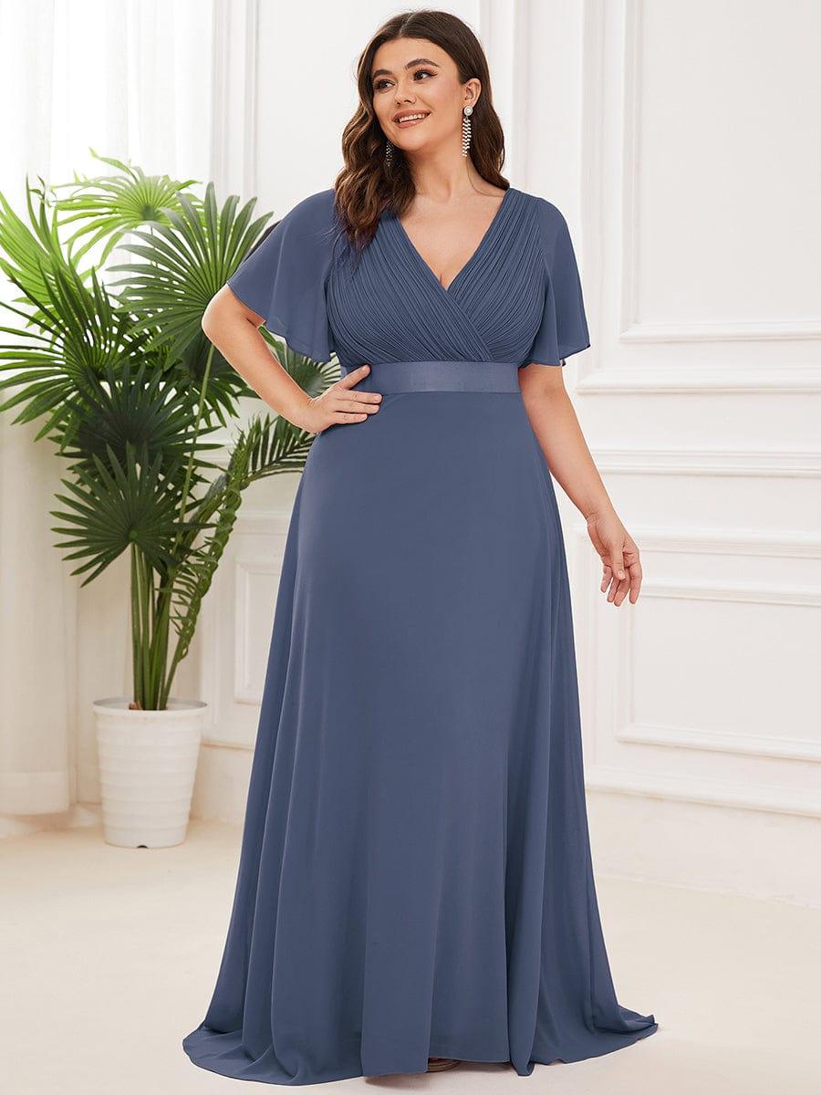 pretty MONICA|Plus Size Simple Empire Waist Flutter Sleeve Evening Dress