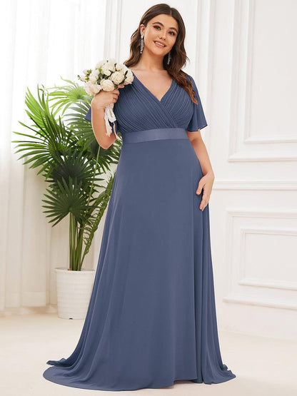 pretty MONICA|Plus Size Simple Empire Waist Flutter Sleeve Evening Dress