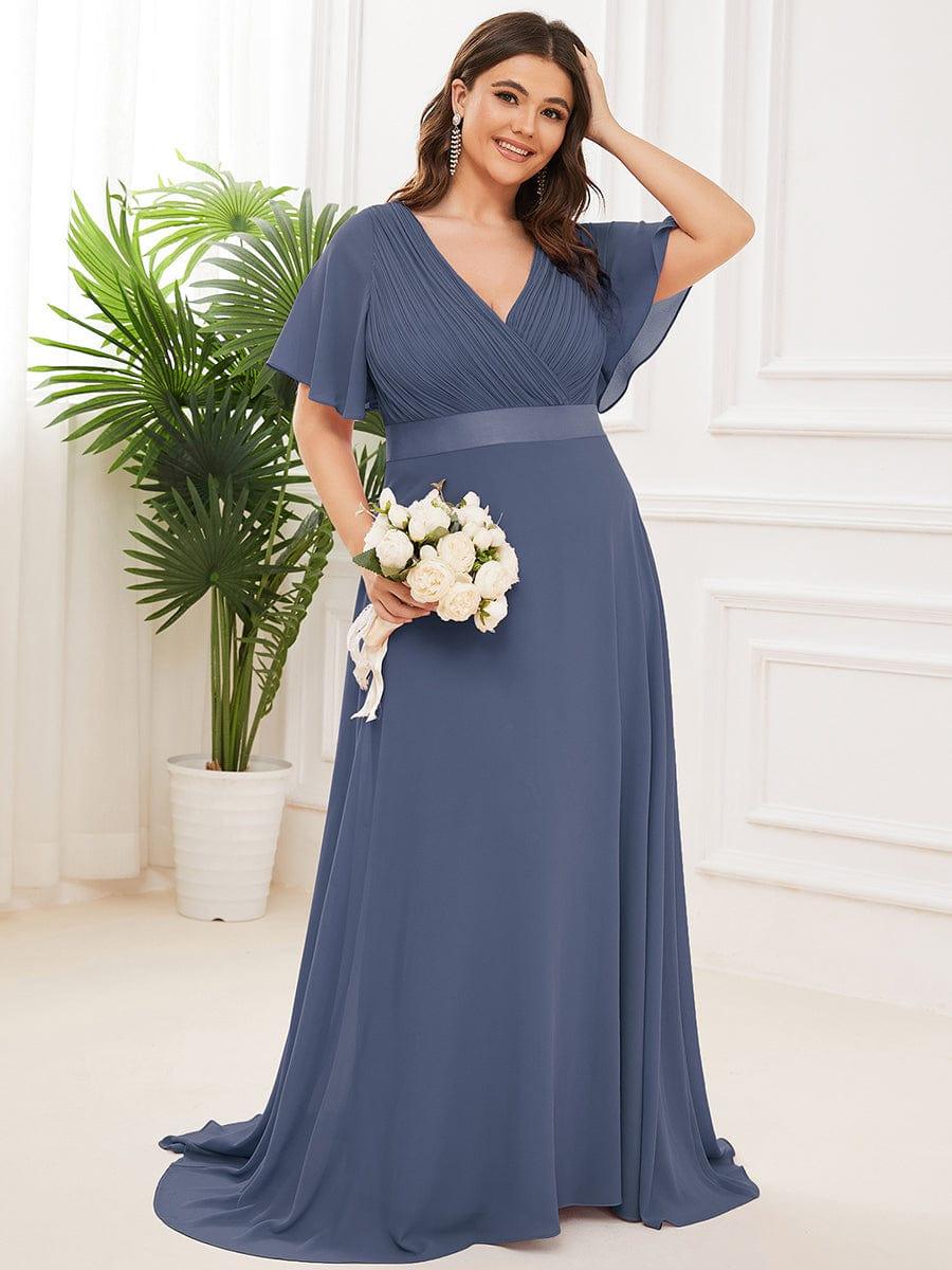 pretty MONICA|Plus Size Simple Empire Waist Flutter Sleeve Evening Dress