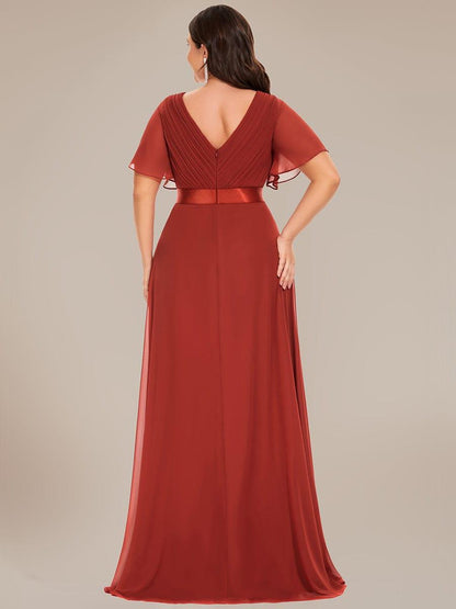 pretty MONICA|Plus Size Simple Empire Waist Flutter Sleeve Evening Dress