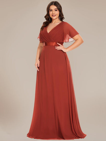 pretty MONICA|Plus Size Simple Empire Waist Flutter Sleeve Evening Dress
