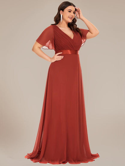 pretty MONICA|Plus Size Simple Empire Waist Flutter Sleeve Evening Dress