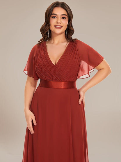 pretty MONICA|Plus Size Simple Empire Waist Flutter Sleeve Evening Dress