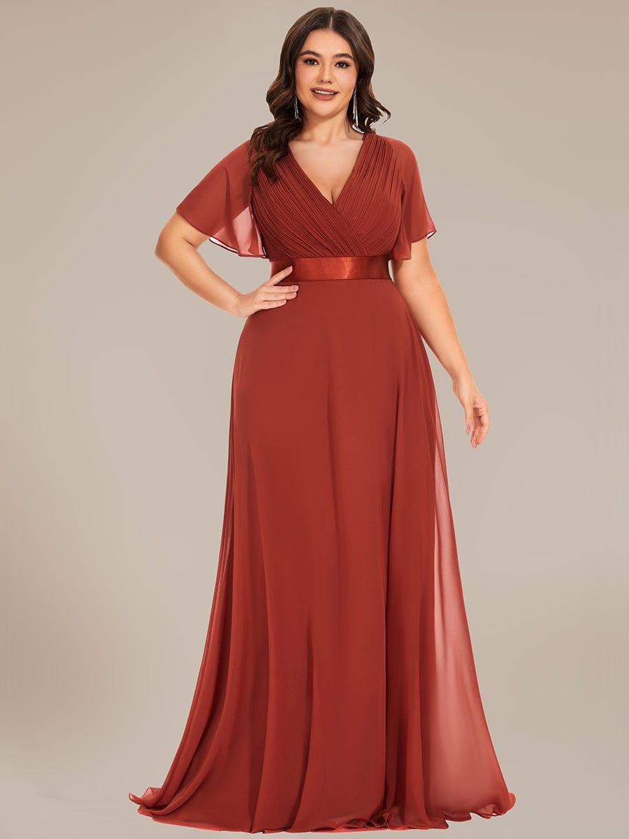 pretty MONICA|Plus Size Simple Empire Waist Flutter Sleeve Evening Dress