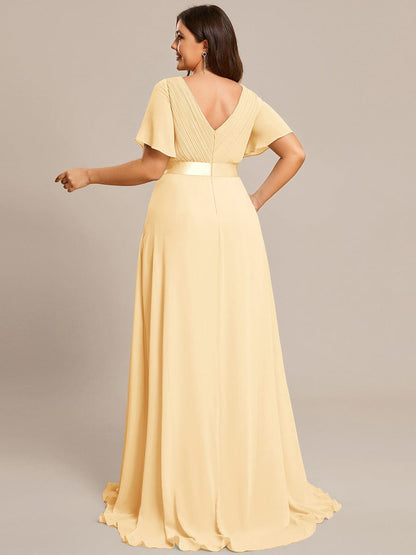 pretty MONICA|Plus Size Simple Empire Waist Flutter Sleeve Evening Dress
