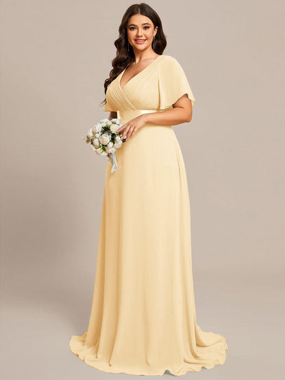 pretty MONICA|Plus Size Simple Empire Waist Flutter Sleeve Evening Dress