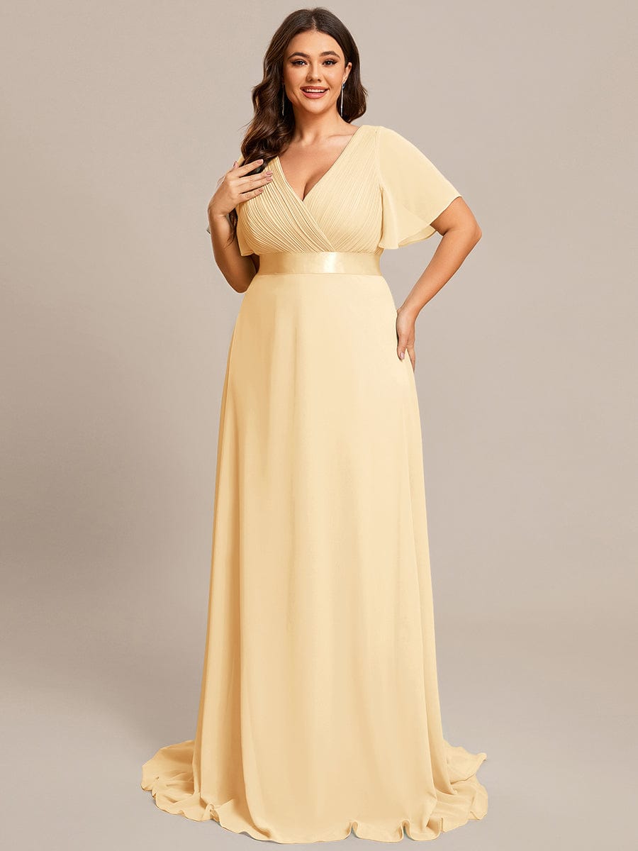 pretty MONICA|Plus Size Simple Empire Waist Flutter Sleeve Evening Dress